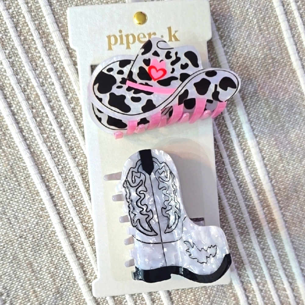 Piper K Cowgirl Hair Clips - Black and White